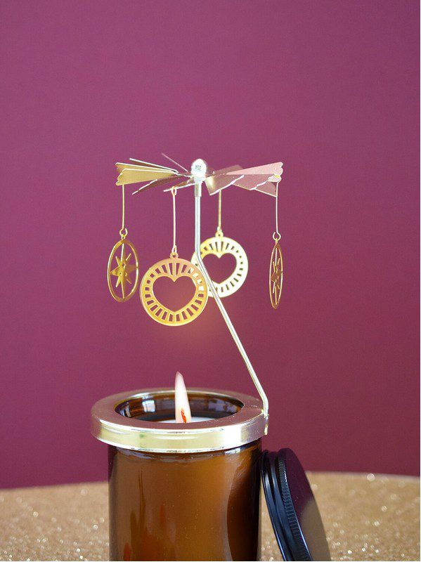 Carrousel pour bougie Amour Infini – décor doré avec cœurs et étoiles, diffuse amour inconditionnel, harmonie et bienveillance