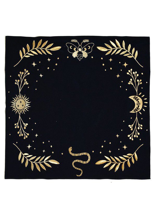 Nappe tirage tarot velours – Broderie dorée 60x60