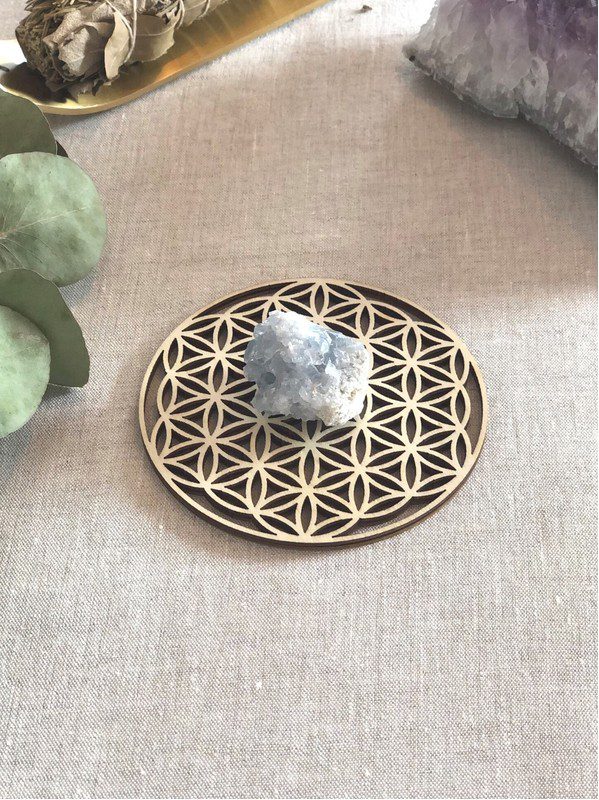 Socle de Rechargement Bois Fleur de vie diam 10 cm