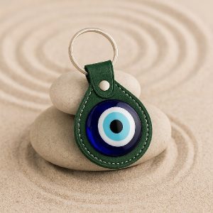 Porte Clé Oeil de nazar En Cuir vert