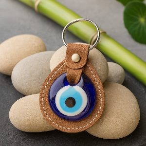 Porte clé Oeil de Nazar en Cuir Camel