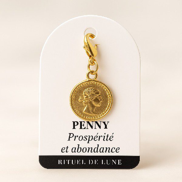 Charm penny doré – bijou porte-bonheur de prospérité et d’abondance, symbole de richesse et de chance spirituelle – Esprit Féerique, boutique en ligne bien-être et bijoux énergétiques