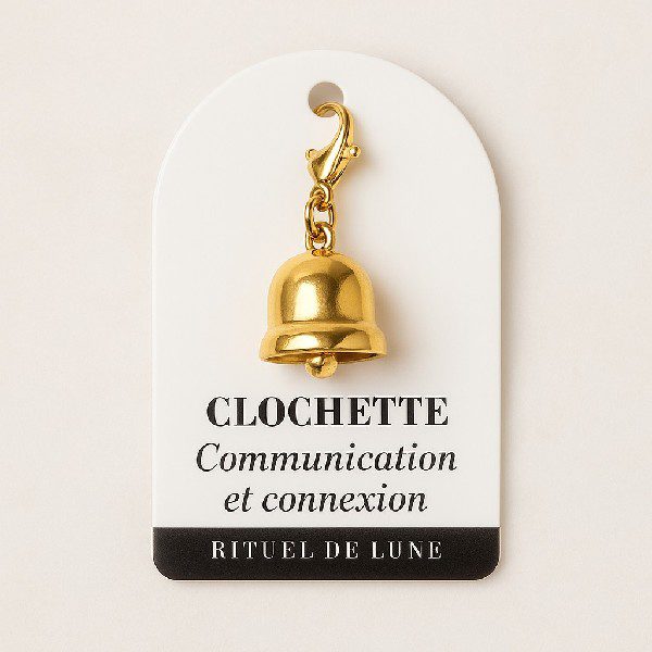 Charm Clochette dorée Rituel de Lune – bijou spirituel symbole de communication et de connexion, à accrocher à un bracelet, sac ou porte-clés – Esprit Féerique, boutique en ligne bien-être et bijoux énergétiques